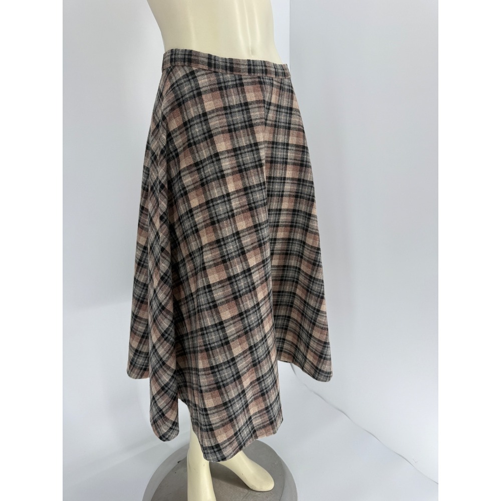 Vintage 1950s‎ Handmade Plaid Wool A-Line Midi Skirt Brown Academia Cottagecore